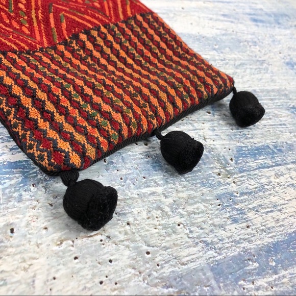 Woven boho crossbody tapestry bag rust orange red - Picture 5 of 8